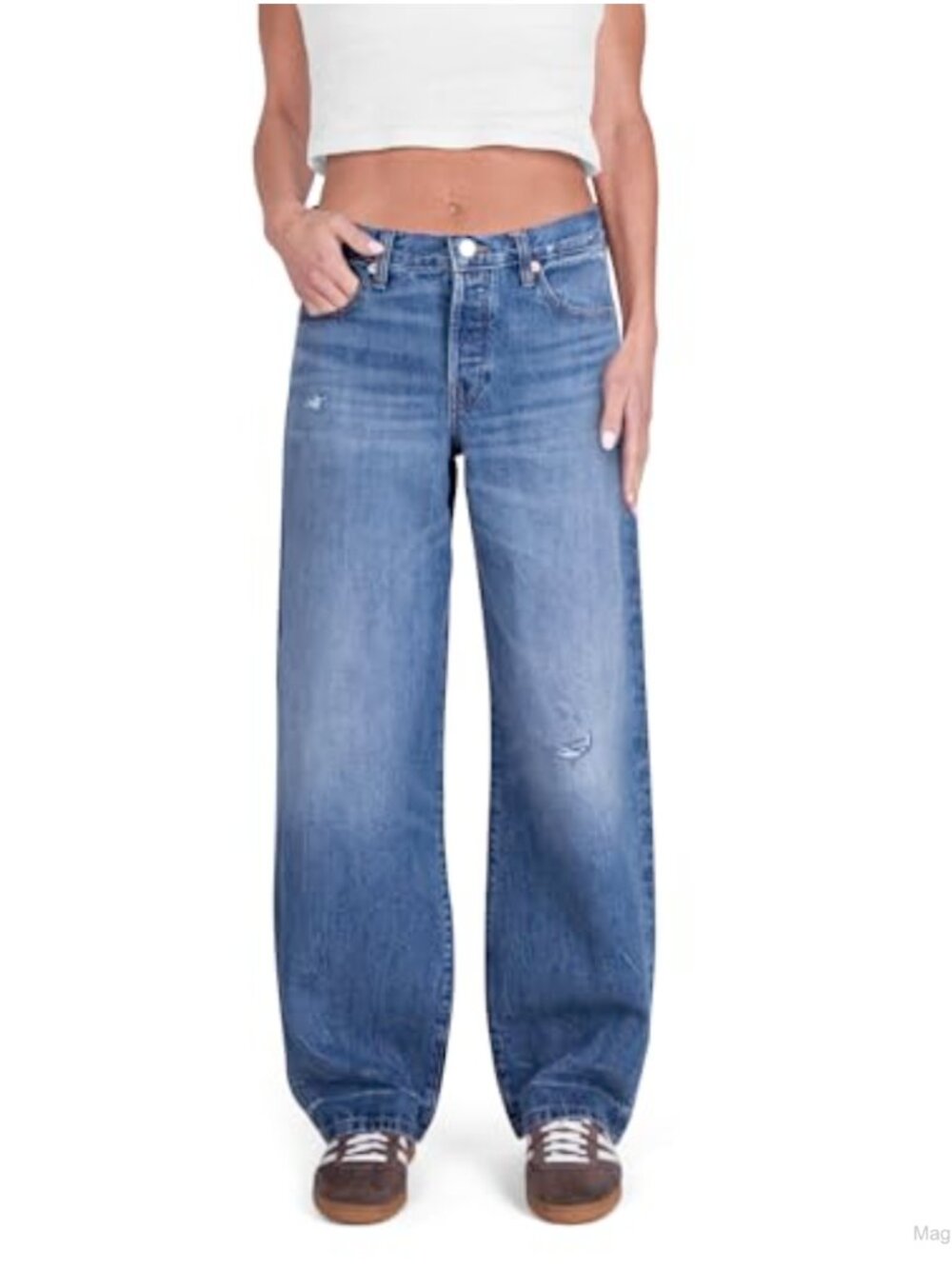 Women's Wide Leg Baggy Jeans Mid Waist 100% Cotton Button Fly